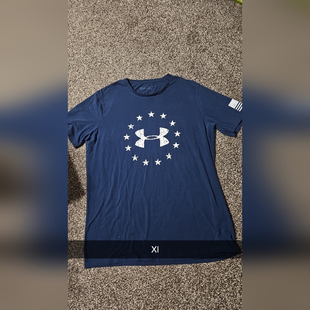 Under Armour Navy Blue Short Sleeve T-Shirt with White Logo & Stars